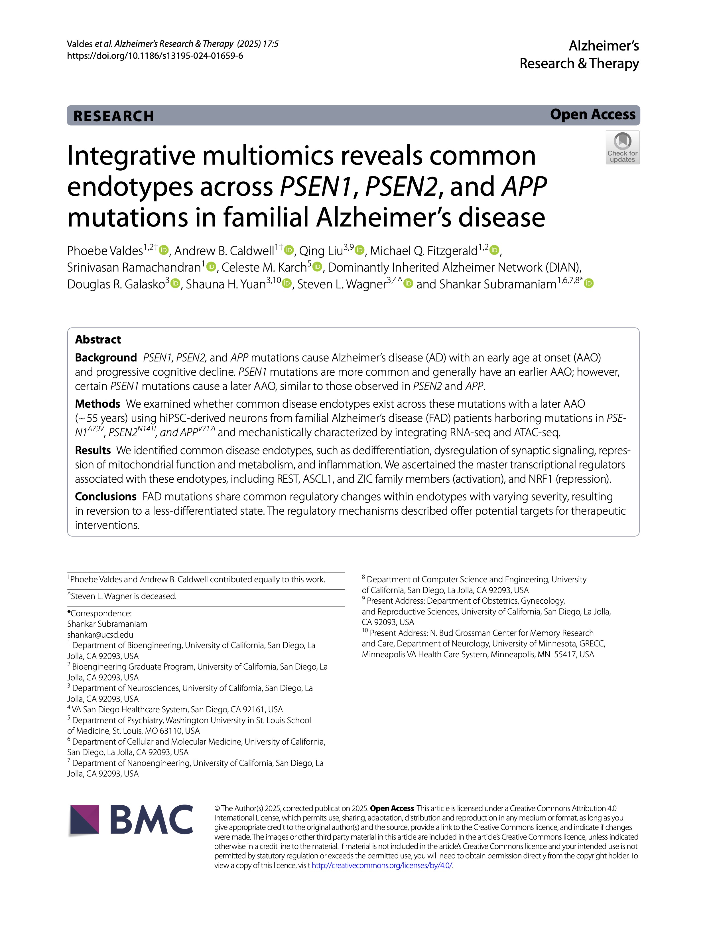 Research on common patterns across genetic mutations in familial Alzheimer's disease